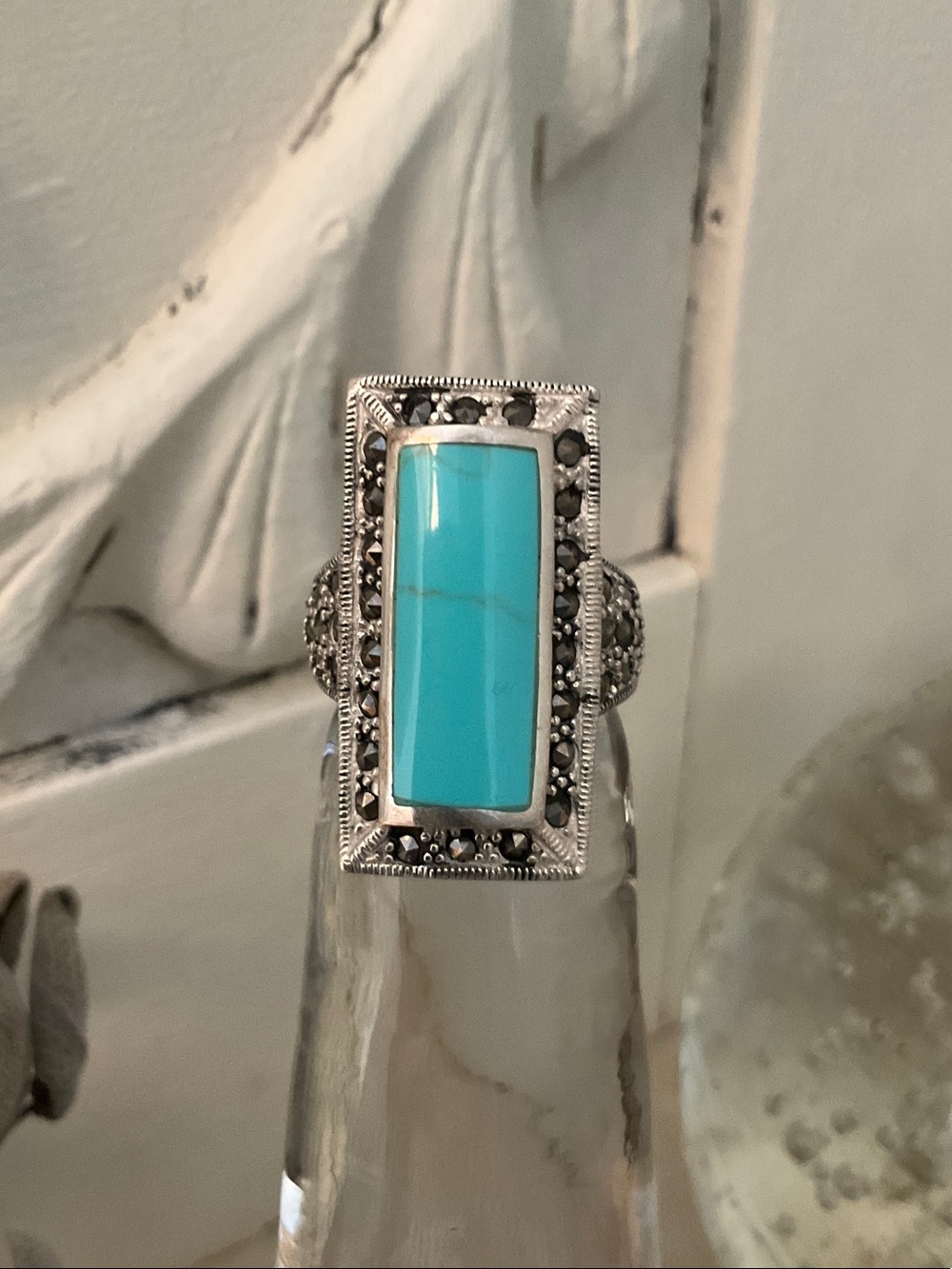Sterling Silver Turquoise Rectangle Ring - Women Jewelry
